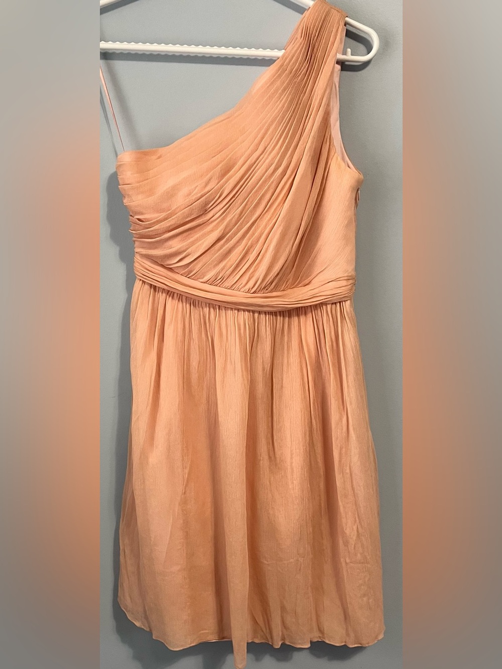 J. Crew Kylie Peach 100% Silk Chiffon One-Shoulder Fit & Flare Dress Size 2